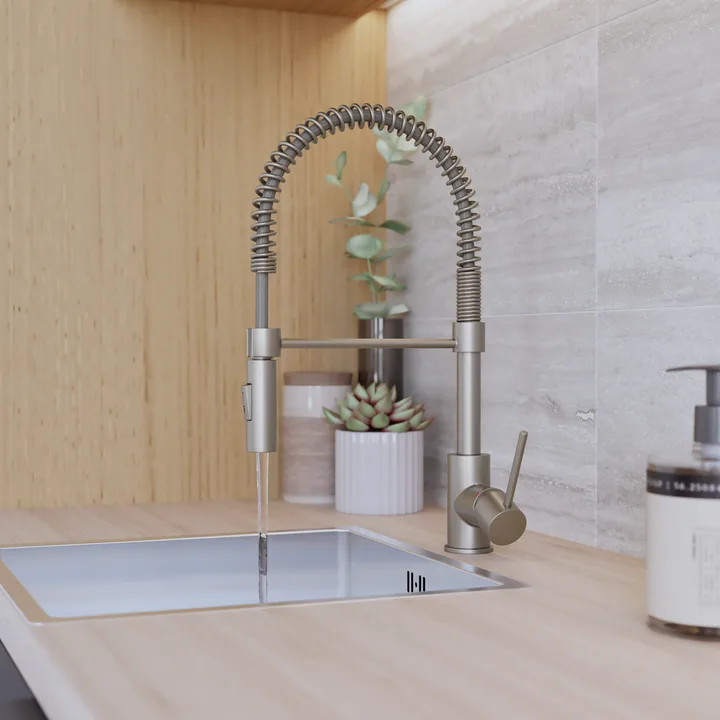 Torneira Monocomando Gourmet de Pia para Cozinha com Bica Alta Flexível Inox Escovada Tomas Delinia