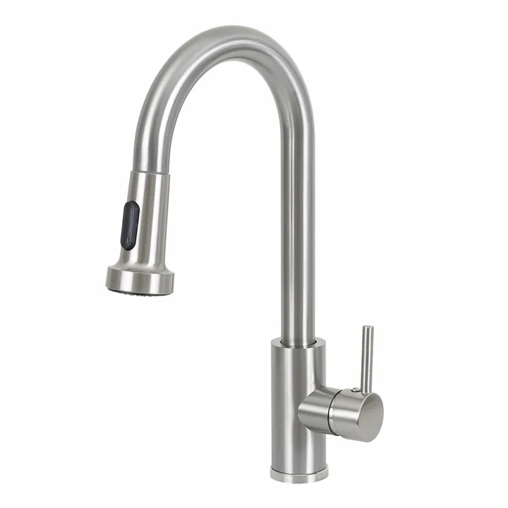 Torneira Monocomando de Pia para Cozinha com Bica Alta Extensível Inox Escovada Econocozi Jiwi