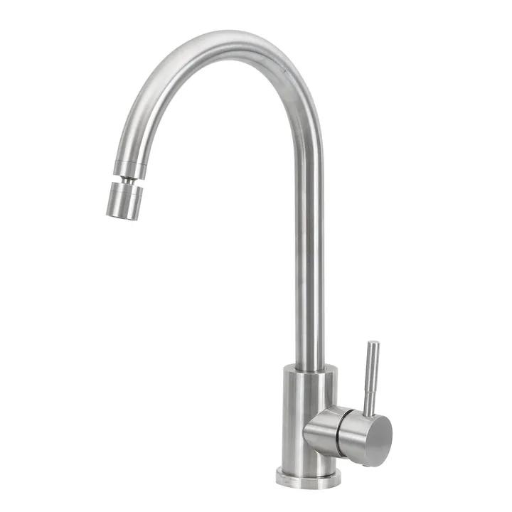 Torneira Monocomando de Pia para Cozinha Bica Alta Aço Inox 304 Escovado Stoc