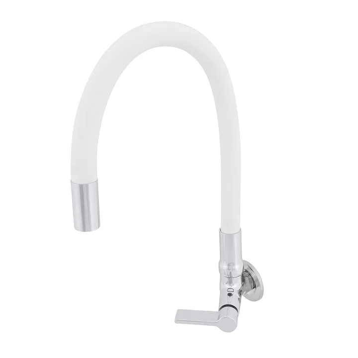 Torneira de Parede para Cozinha com Bica Alta Flexível Cromada e Branca Colors Flex Delinia