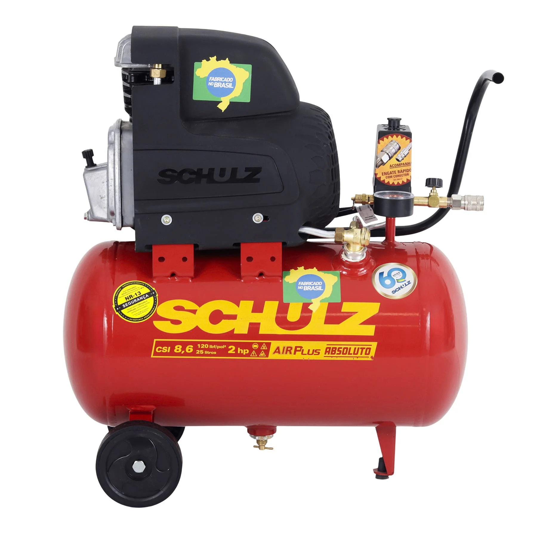 Motocompressor de Ar 25L 2HP 127V (110V) Schulz Absoluto Air Plus