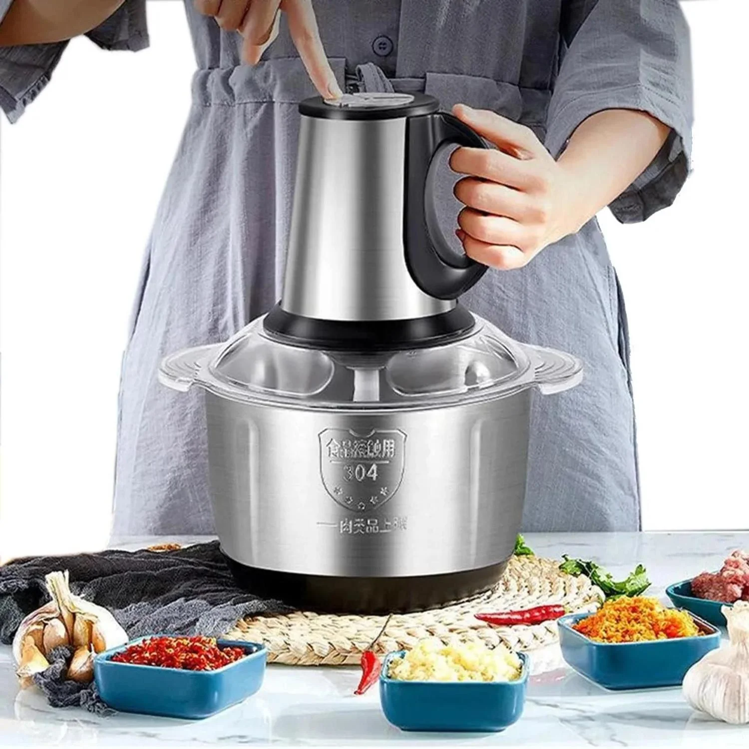 Processador de Alimentos Triturador Carne Vegetais 850W 2L Inox