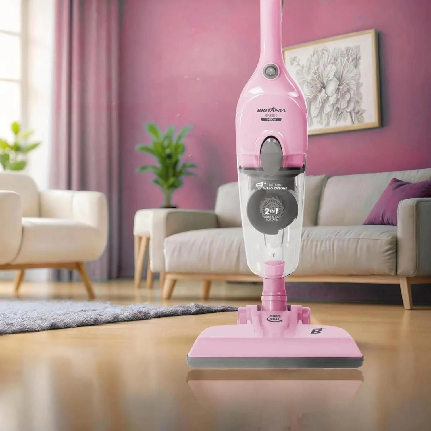 Aspirador De Pó Rosa Vertical Britânia 2 Em 1 1400w