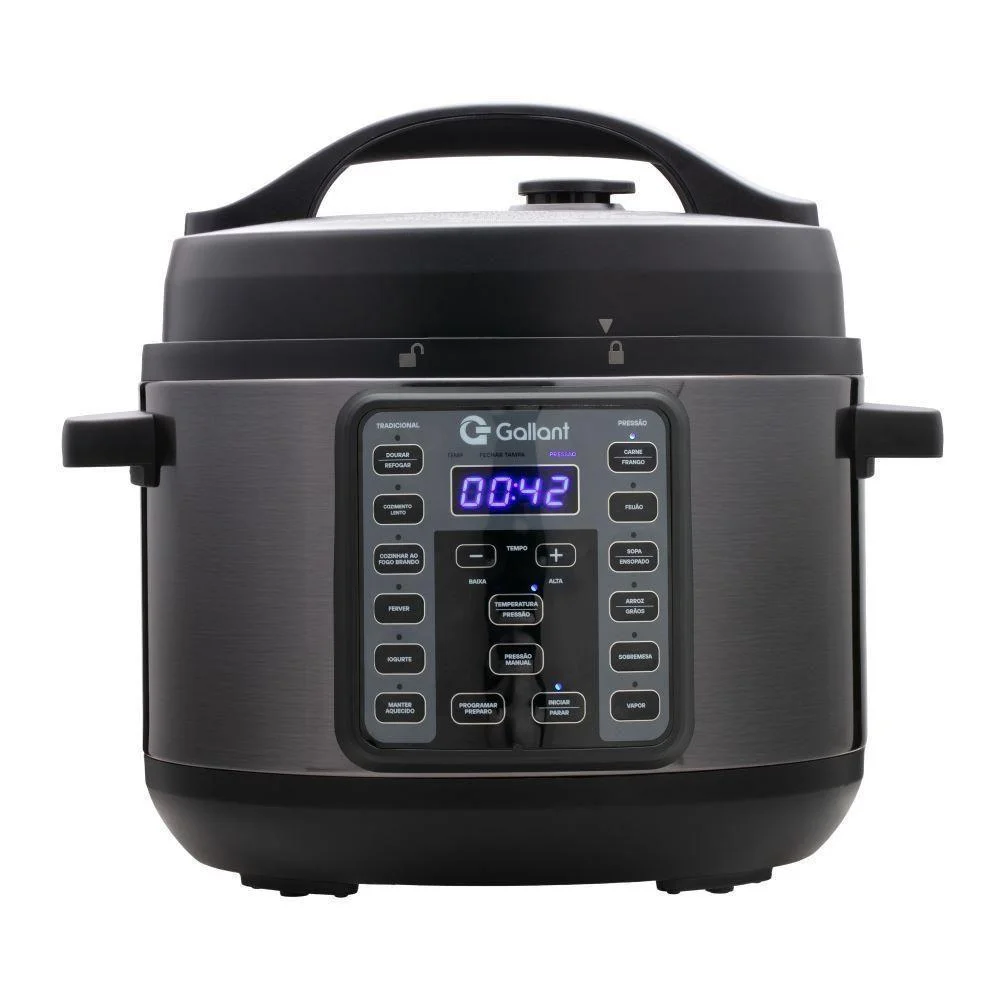 Panela de Pressão Elétrica Digital Gallant GPP04 Clique E Pronto Titanium Inox 4L 1000w