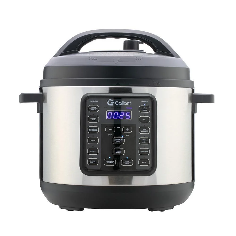 Panela de Pressão Elétrica Digital Gallant GPP06 Clique E Pronto Inox 6L 1000w