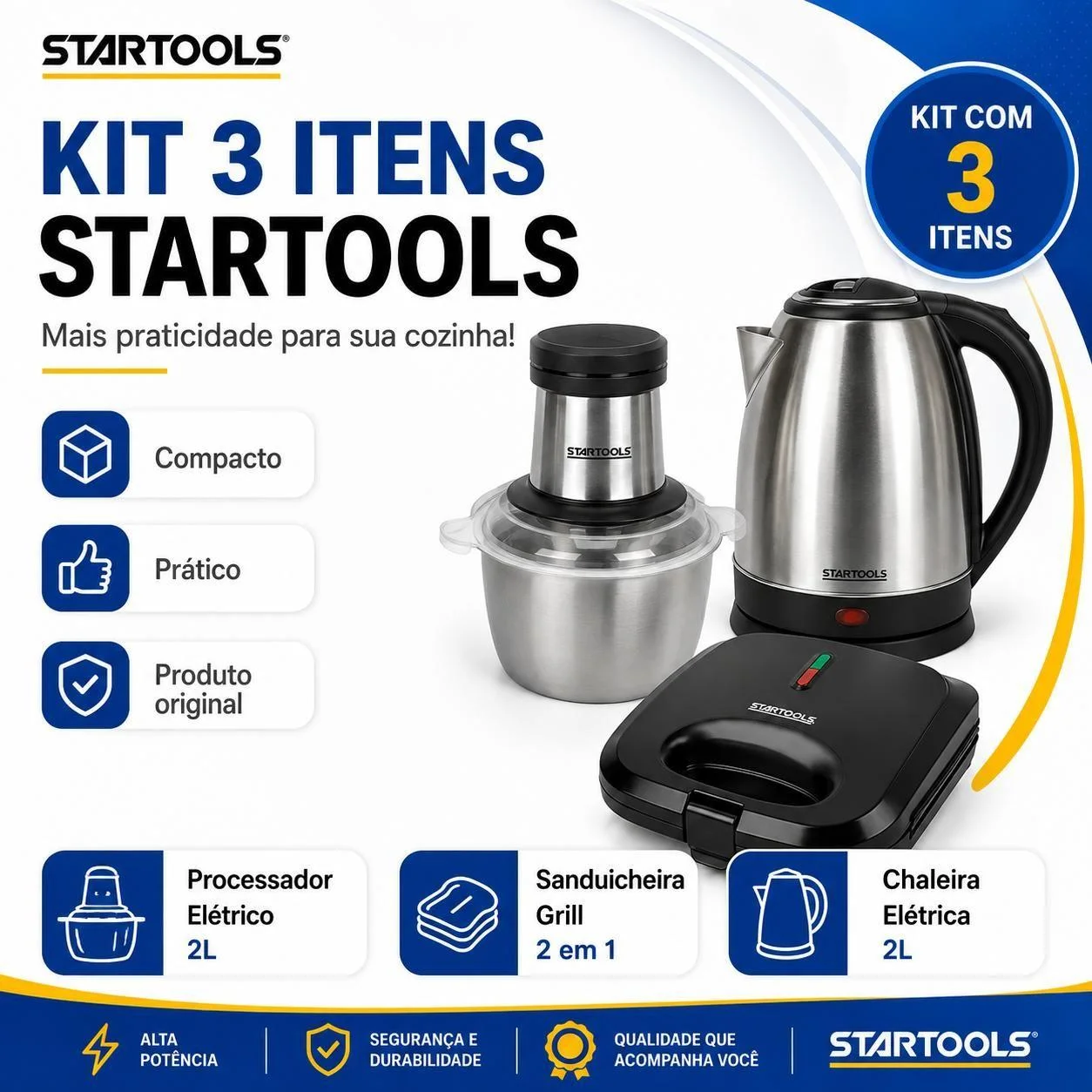 Kit Casa Nova Eletros 3 Em 1 Chaleira Grill Processador