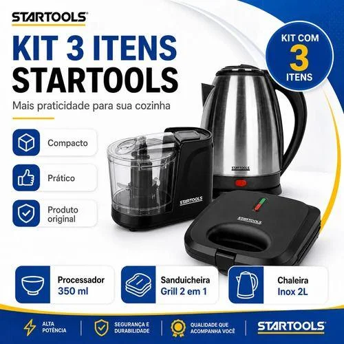 Kit Casa Nova Eletros 3 Em 1 Chaleira Grill Mix Processador