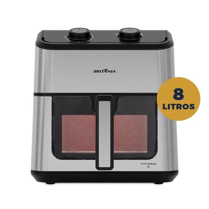 Air Fryer Britânia 8L Redstone Visor Glass BAF80A Inox