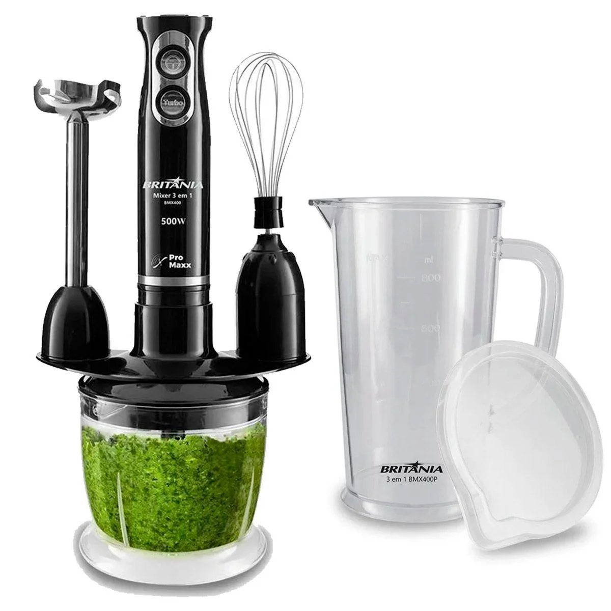 Mixer Britania 500W Turbo 3 em 1 Laminas Pro Maxx Aço Inox