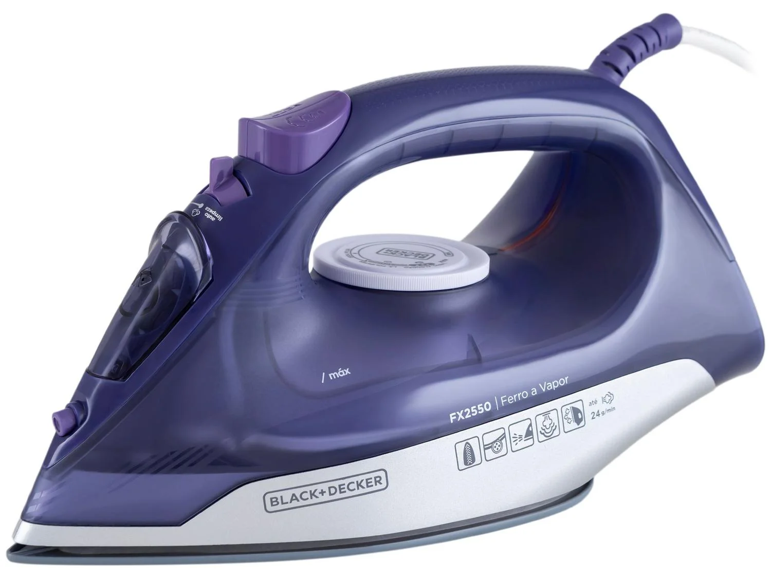 Ferro de Passar Roupa a Vapor e a Seco Black+Decker FX2550 Roxo e Branco