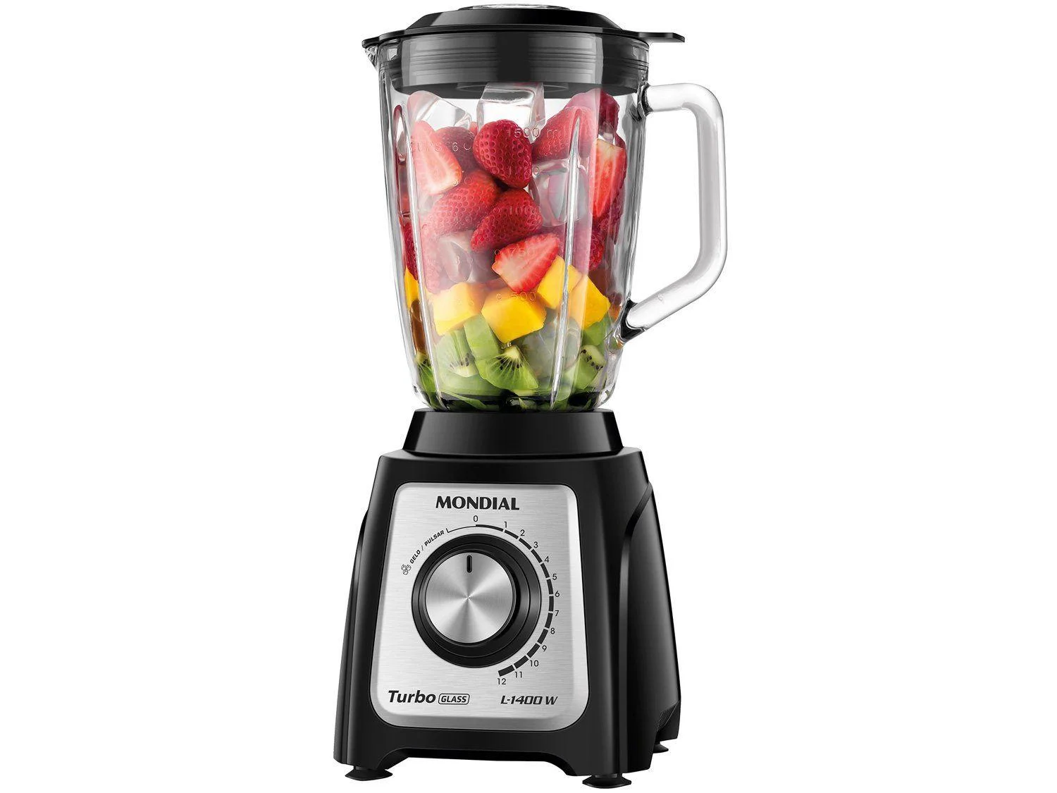 Liquidificador Mondial Turbo Glass L-1400 GI Copo de Vidro 12 Velocidades 1400W Preto/Inox