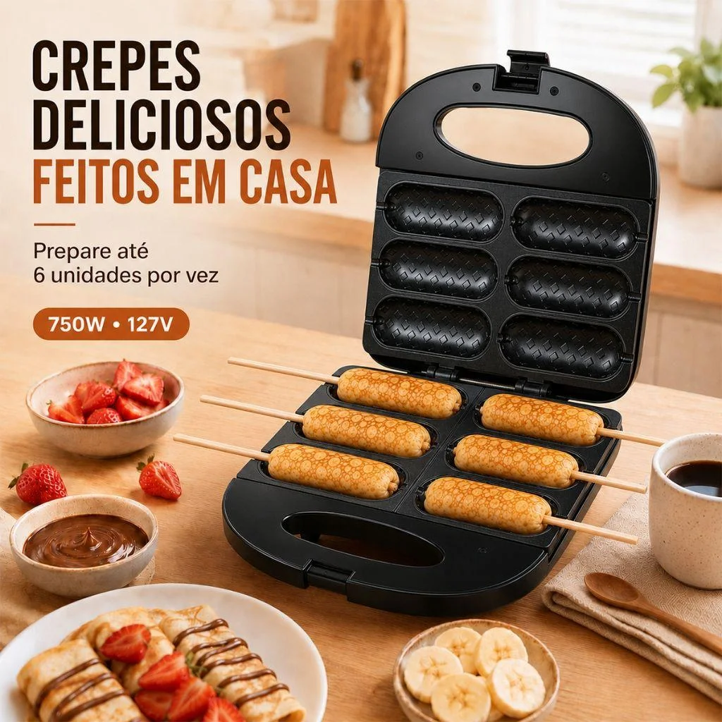 Crepeira 750W Máquina De Crepe Com 6 Moldes Individuais E Canal Para Palitos