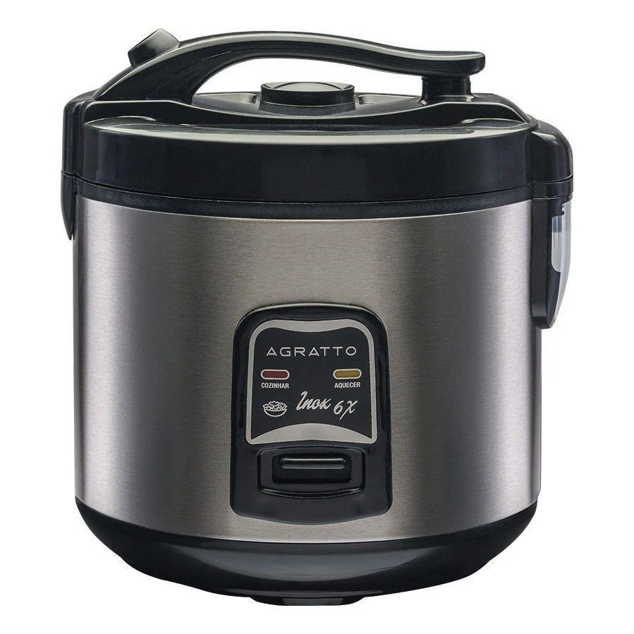 Panela Elétrica Agratto Inox 6 e 10 Xícaras Visor Vidro Arroz Legumes Vapor 700W
