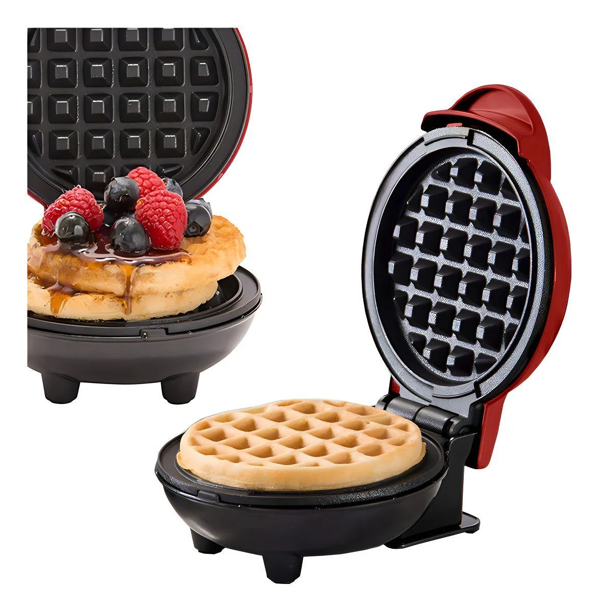 Maquina Waffle Elétrica Mini Wafer Forma De Wafler Vermelho
