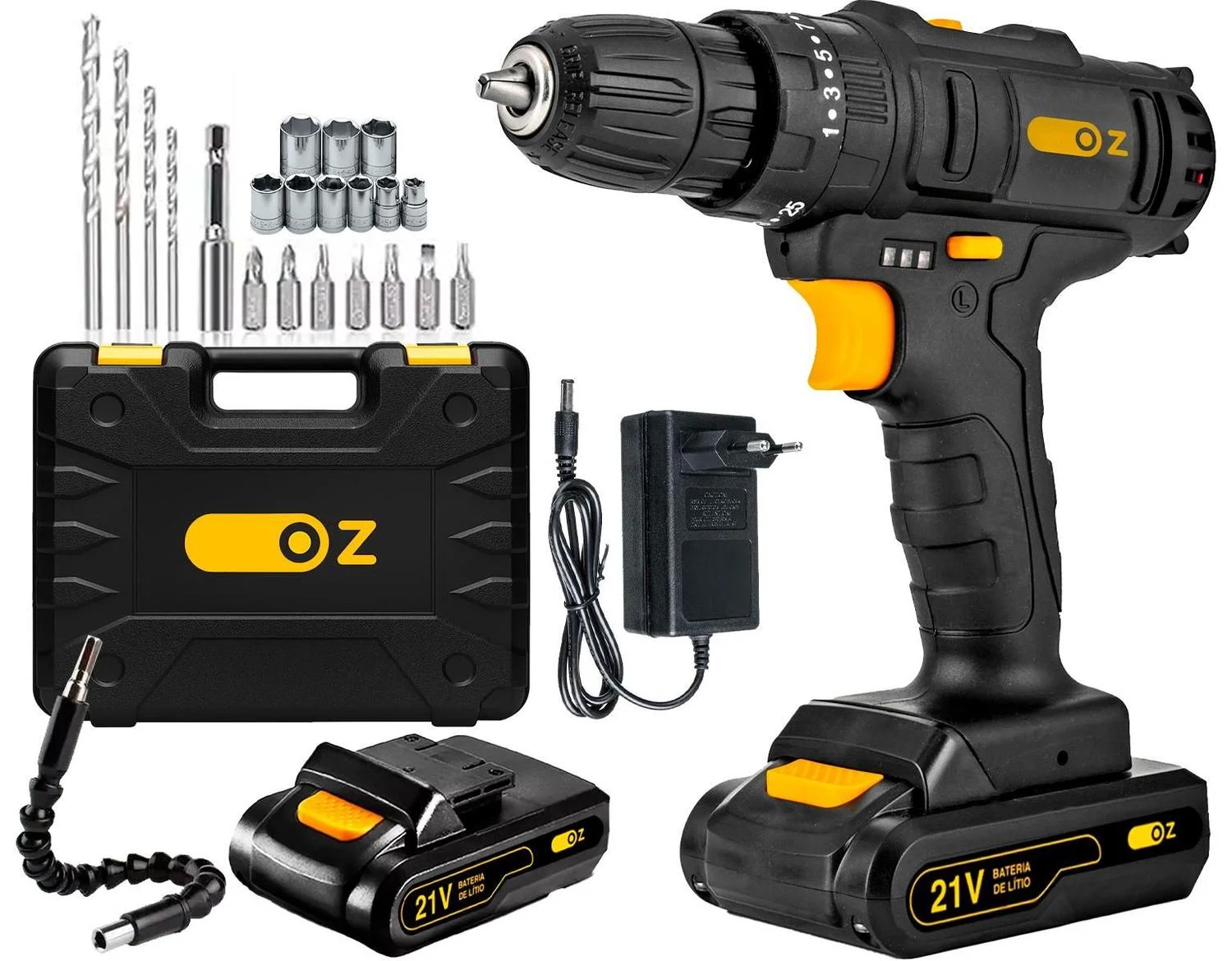 Parafusadeira E Furadeira Impacto Profissional 21v 3/8 2 Baterias