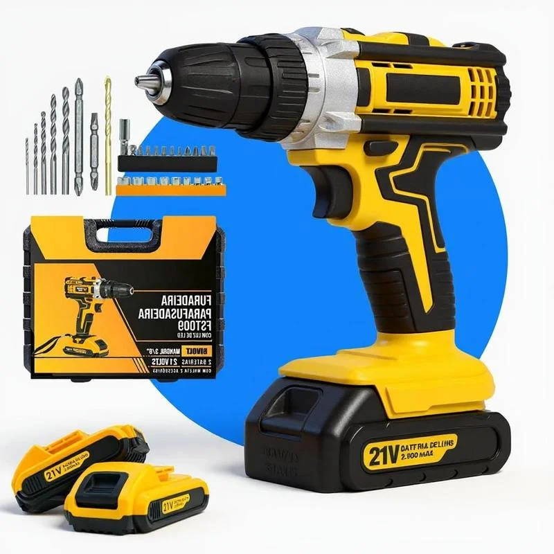 Parafusadeira Furadeira Impacto Ferramenta Elétrica Profissional 2 Baterias 21v Alta Performance Maleta e Acessorios