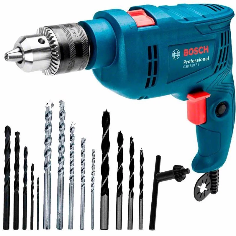 Furadeira de Impacto 1/2 POL 550W GSB550 RE com Reversão e Kit 14 Brocas BOSCH
