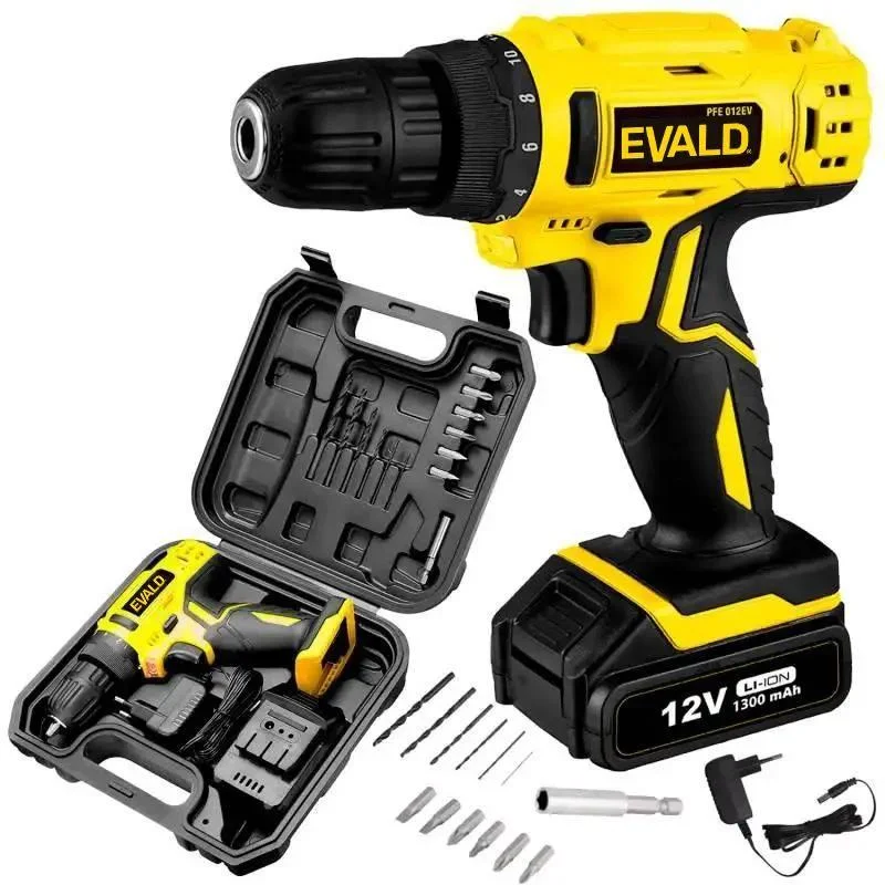 Parafusadeira e Furadeira à Bateria 12V PFE-12EV com Maleta e Kit EVALD