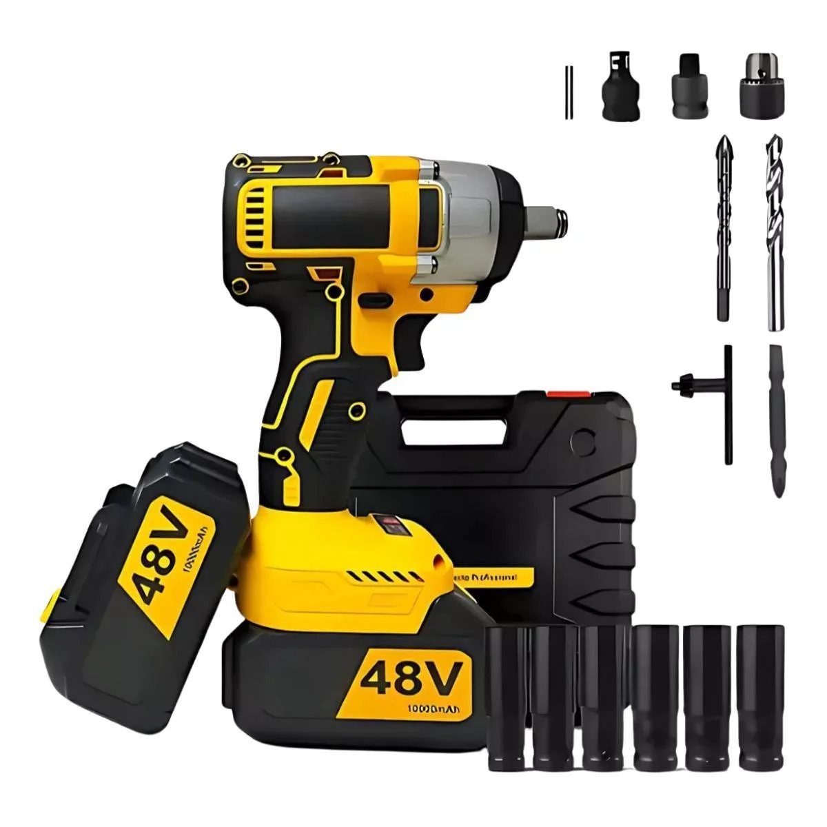 Chave De Impacto Pneumática Parafusadeira Profissional Com 2 Bateria Maleta 48V 4000mAh
