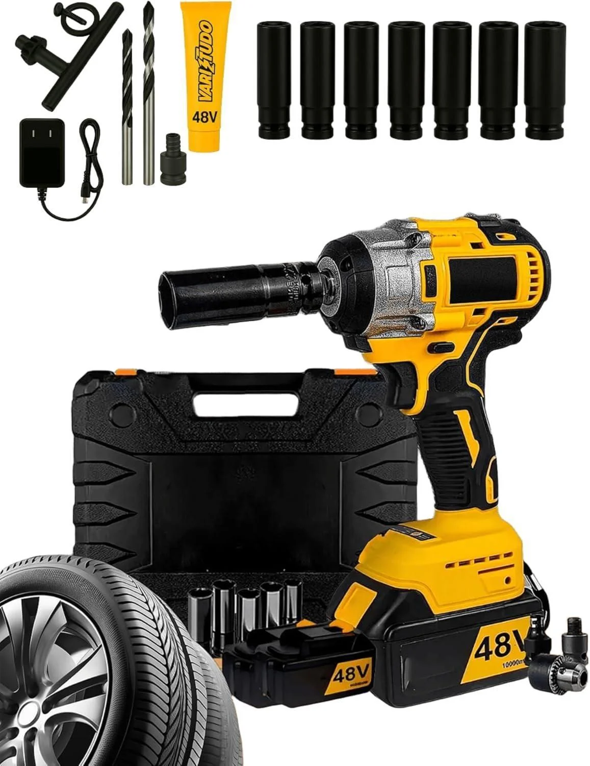 Furadeira Parafusadeira e Chave de Impacto 48V Brushless 2 Baterias 4.0Ah Kit Completo com Maleta Ferramenta Sem Fio Profissional Potente