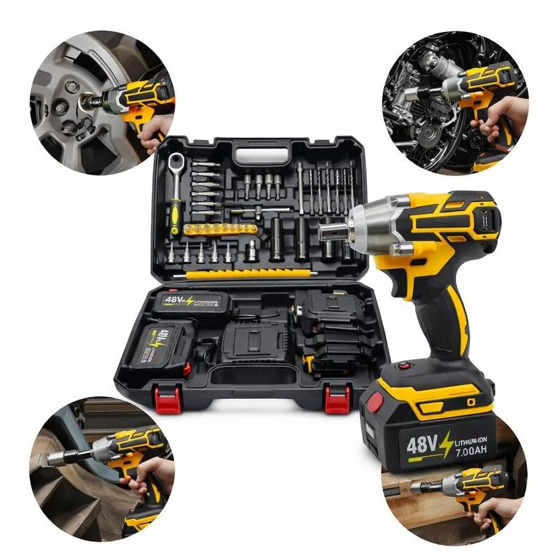 Parafusadeira 48V 2500W Chave De Impacto Kit 41 Peças Profissional 2 Baterias 8000 mAh Com Maleta Resistente