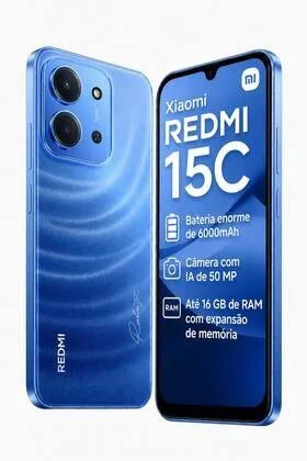 Xiaomi Redmi 15C Smartphone 128GB 4GB RAM 4G Azul, Bateria 6000mAh 33W, Leitor lateral