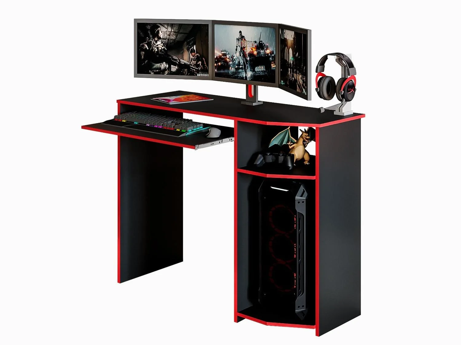 Escrivaninha Mesa de Computador Gamer Quarto ou Escritório Suporte CPU  Vermelho/Preto