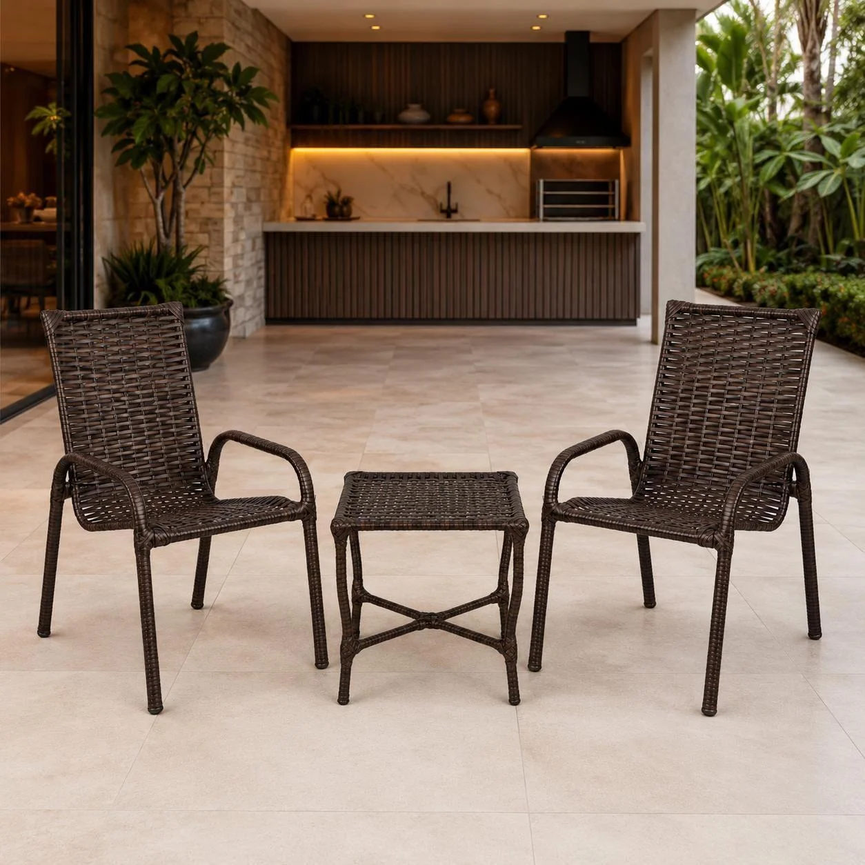Conjunto Mesa 2 Cadeiras Oreon Fibra Sintética Área Externa Cor:Chocolate Mesclado