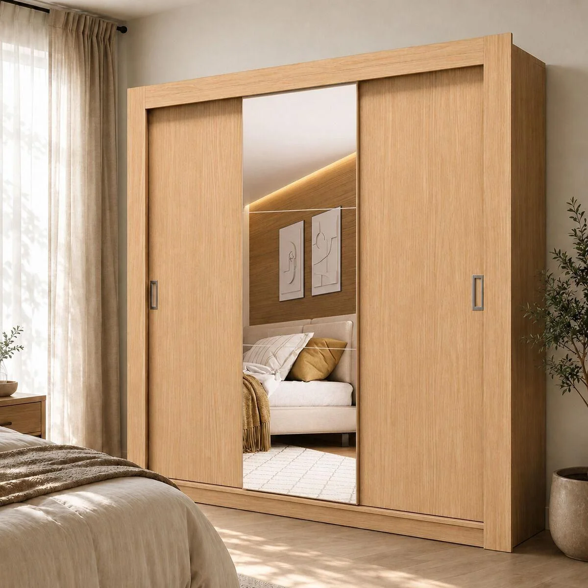 Guarda-Roupa Casal Multimóveis Barcelona 3 Portas de Correr com Espelho CR35402