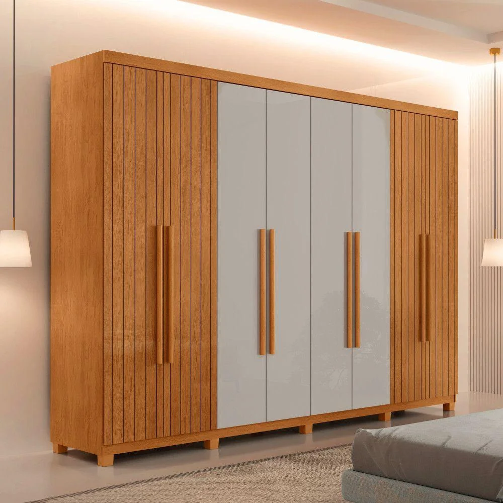 Guarda Roupa Casal Toronto 100 MDF 8 Portas e 4 Gavetas com Pés Moderna Mobília