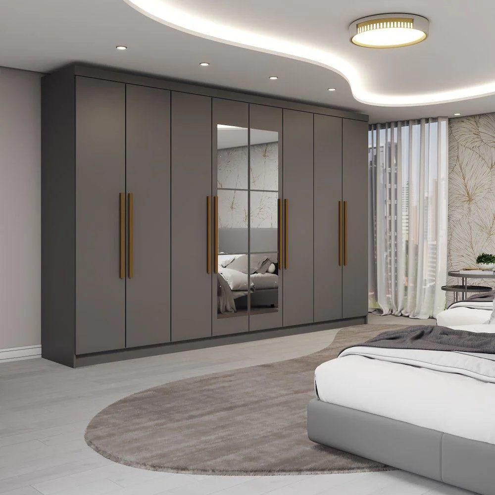 Guarda-Roupa Casal Odisseia 8 Portas 4 Gavetas com Espelho Onix - Panorama Móveis