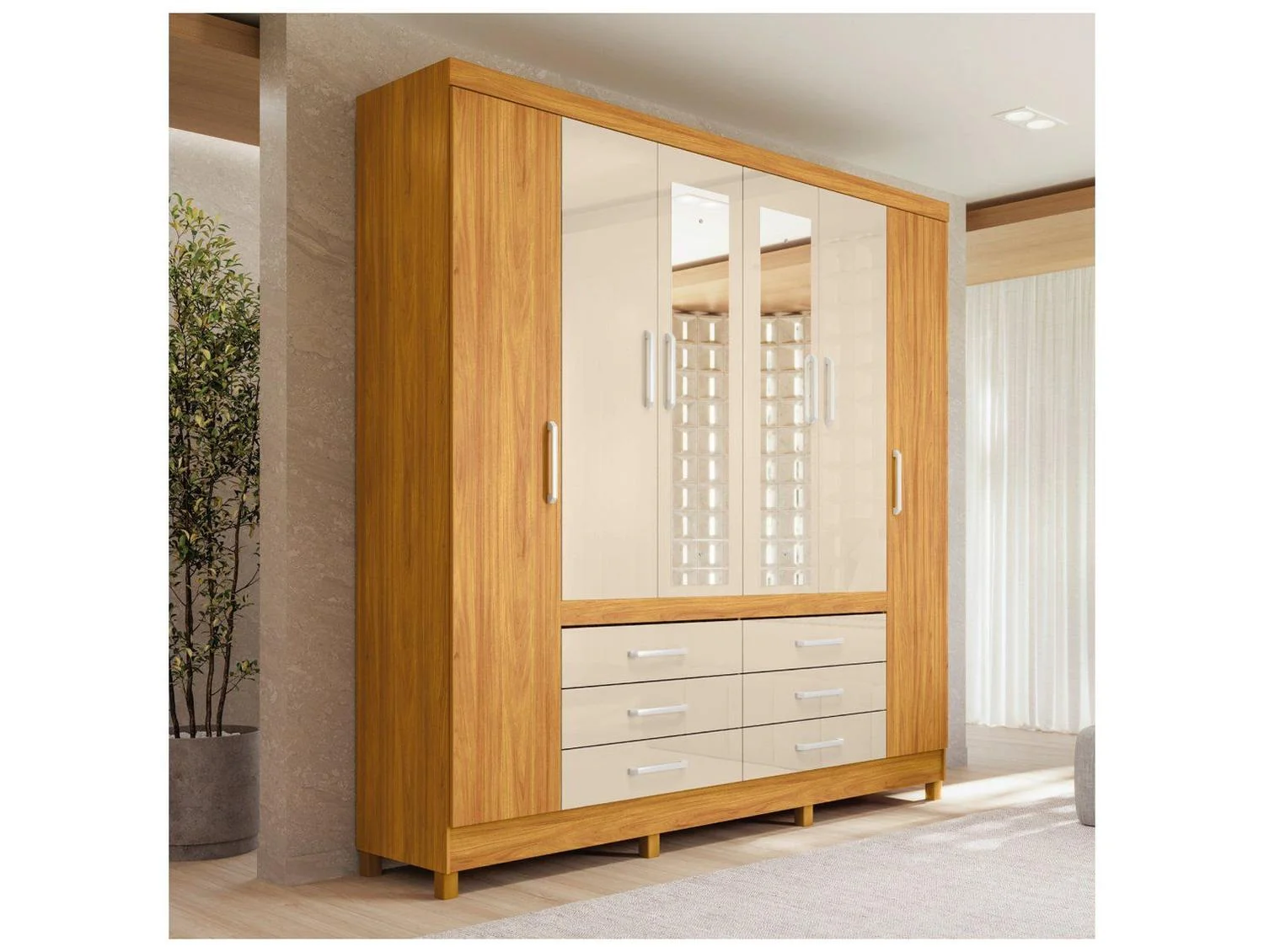 Guarda-roupa Casal com Espelho 6 Gavetas 6 Portas Demobile Paris II