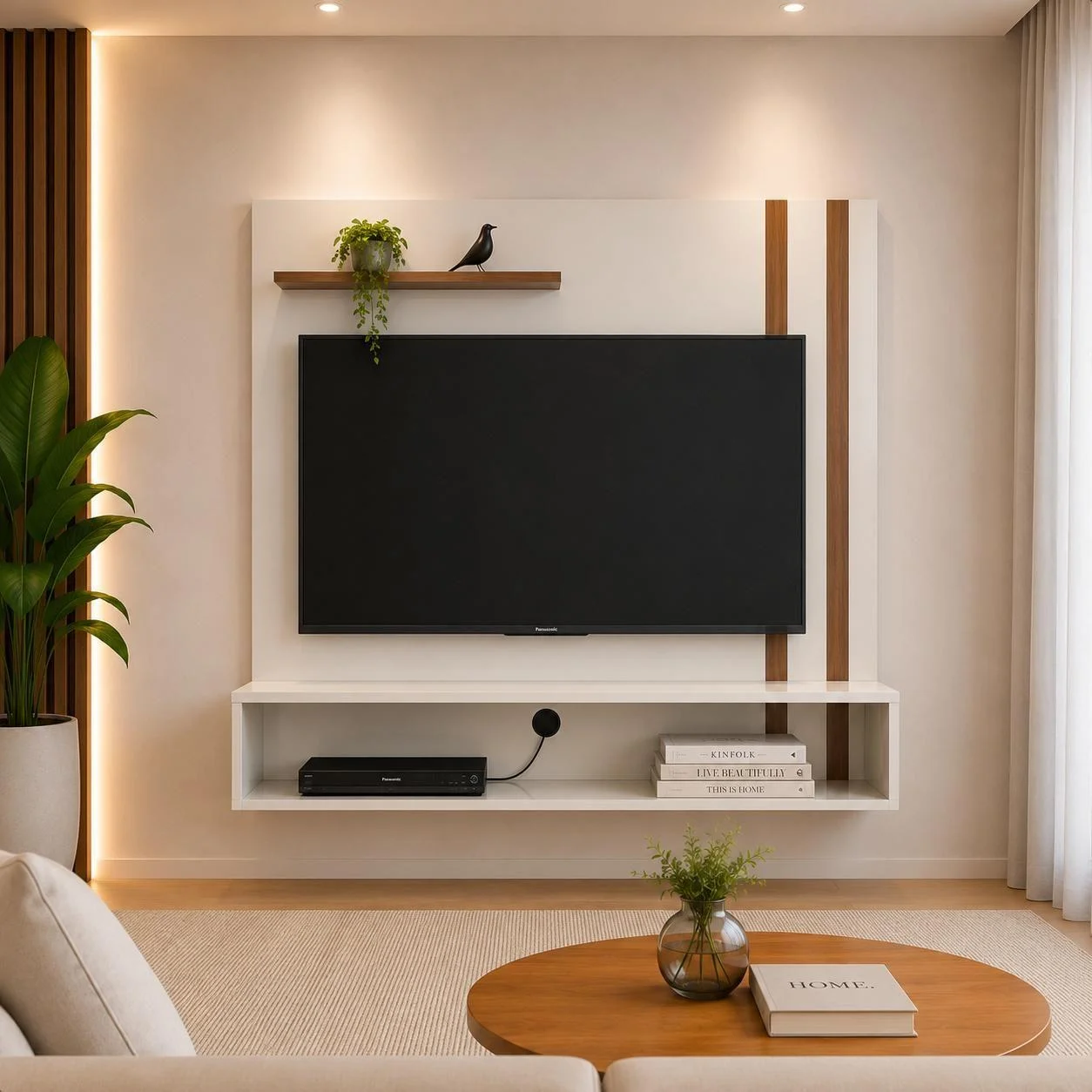 Painel Suspenso Tv 32 Decoração Moderna Quarto Sala Recepção Prateleira Superior Nicho Organizador