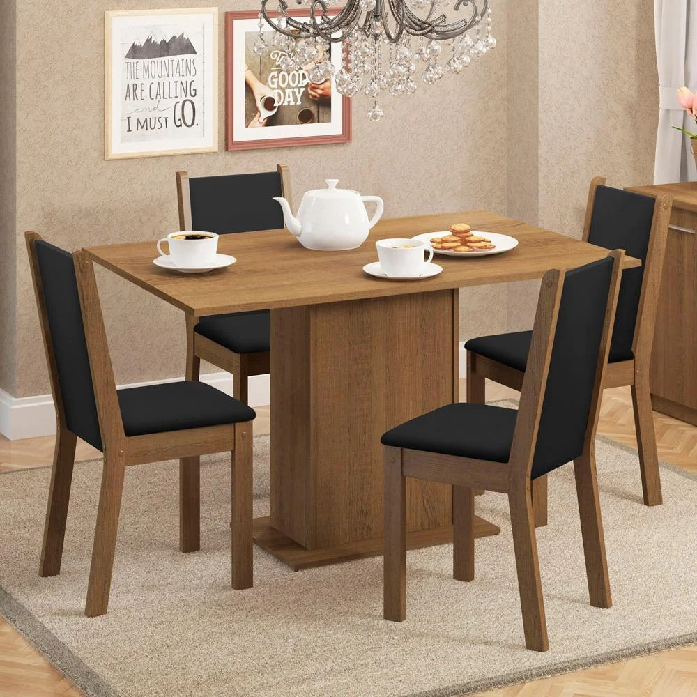 Conjunto Sala de Jantar Mesa Tampo de Madeira 4 Cadeiras Talita Madesa