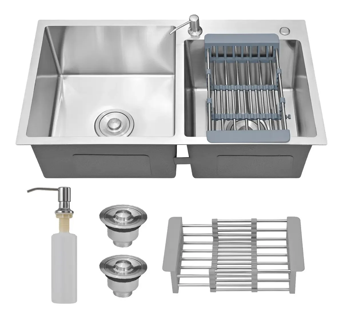 Cuba Cozinha Gourmet Pia Dupla Aço Inox 304 Quadrada Cor Prateado