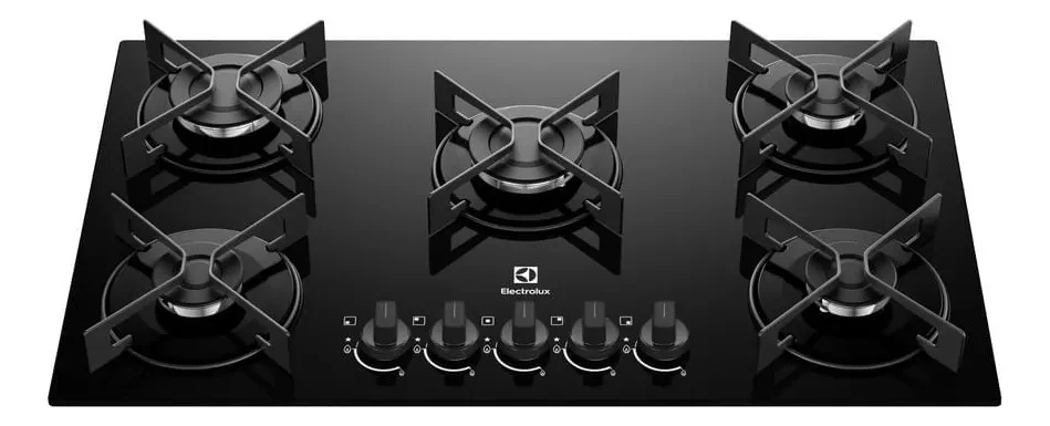 Cooktop 5 Bocas a Gás Electrolux Mesa de Vidro Efficient Grade de Aço Fosco
