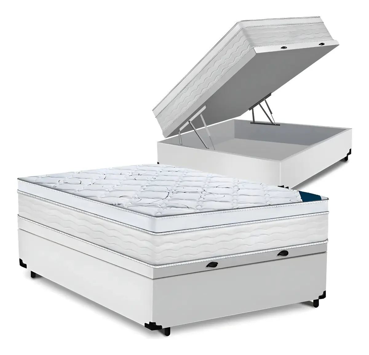 Cama Box Baú Casal + Colchão Toronto Mola Ensacada D33 32cm Cor Branco