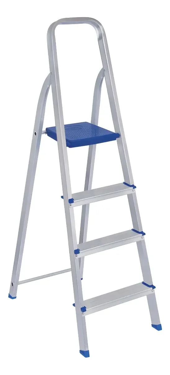 Escada Alumínio 4 Degraus Prateado/Azul